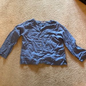 100% linen cornflower blue button up